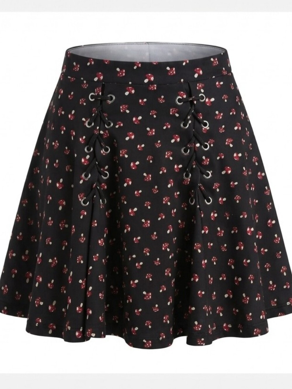 Hot Topic Red Mushroom Skirt Medium Gothic Whimsigoth Y2K Lace Up Pockets